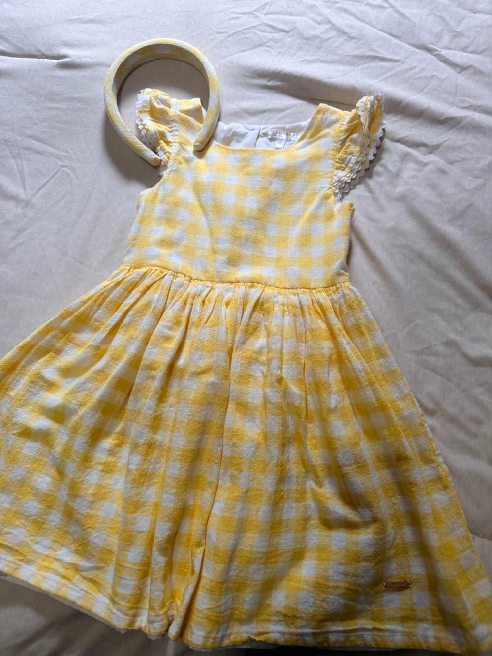 Tahari Girl Yellow and White Gingham Dress